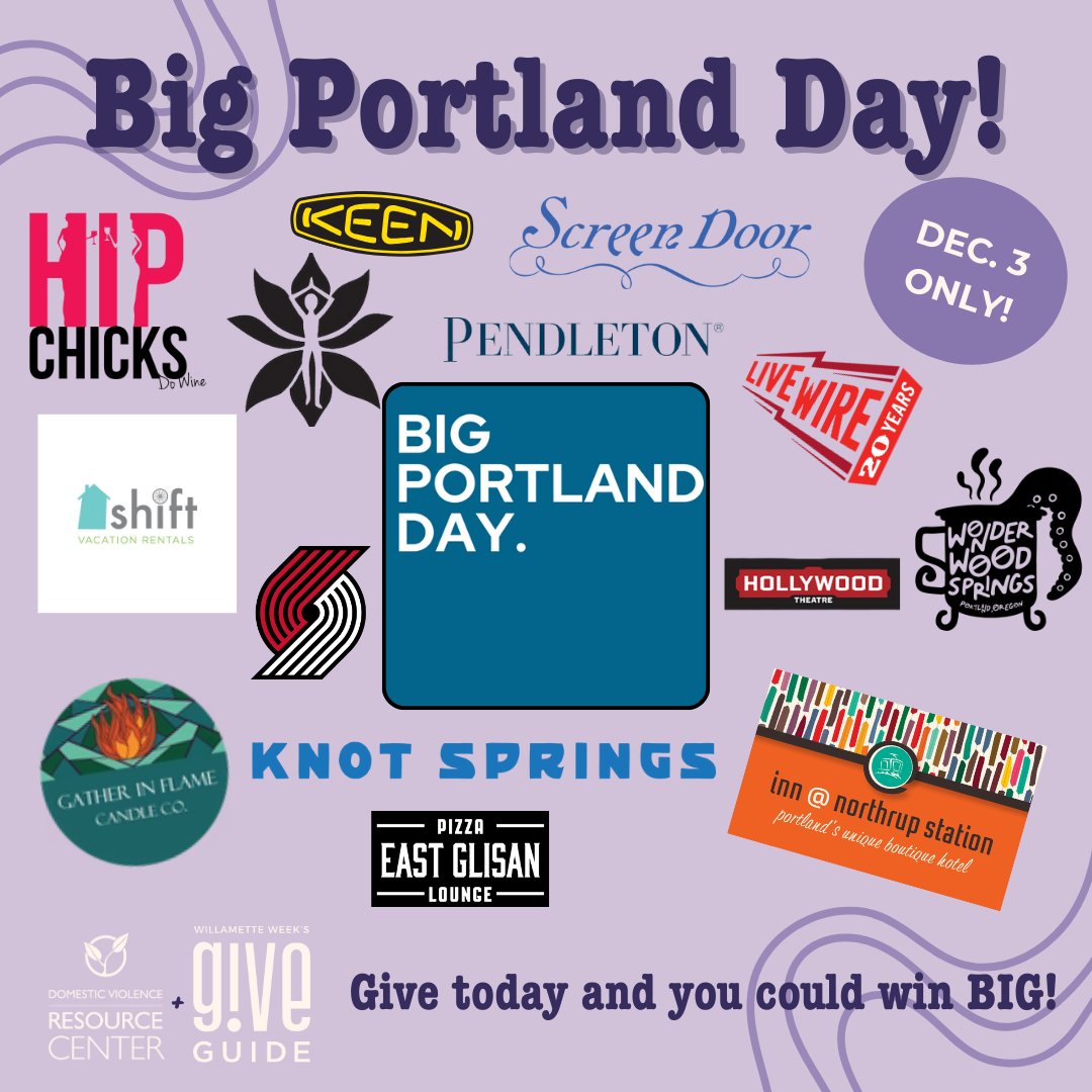 dvrcinc's tweet photo. It's #GivingTuesday! Show your support to survivors of domestic violence by giving back today. 

Giving through @GiveGuide gives you a chance to win  ✨ ONE OF FIVE ✨ PDX prize packs! 

💜 Give here: https://t.co/eyXEKC100l https://t.co/ObbqYBFhkV