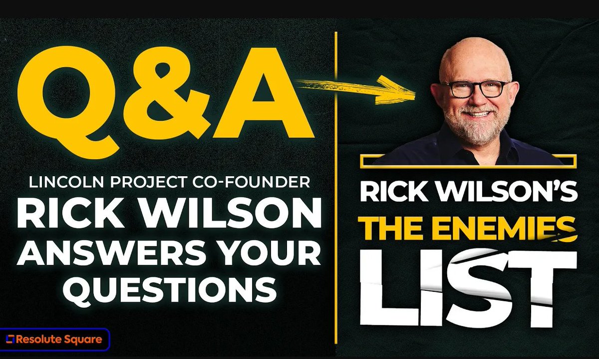 LincolnSquareHQ's tweet photo. Join us for the 2pm ET YouTube premiere of a special Q&A episode of #TheEnemiesList- Join Resolute Square and @ProjectLincoln co-founder @TheRickWilson as he tackles your burning questions. Join in on the chat!
https://t.co/z4g3DInDZw https://t.co/JVYci274lr