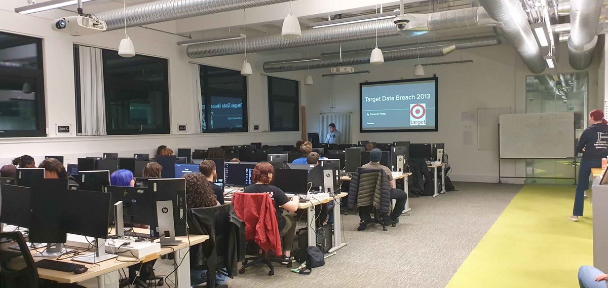 AbertayHackers's tweet photo. Last week at Hacksoc, we had an incredible talk diving into the Target Data Breach giving insights into the incident, then followed up by an amazing workshop on tunnelling through networks all presented by one of our 4th year Ethical Hackers, Cameron Finlay! https://t.co/kZvo2ZNVjy