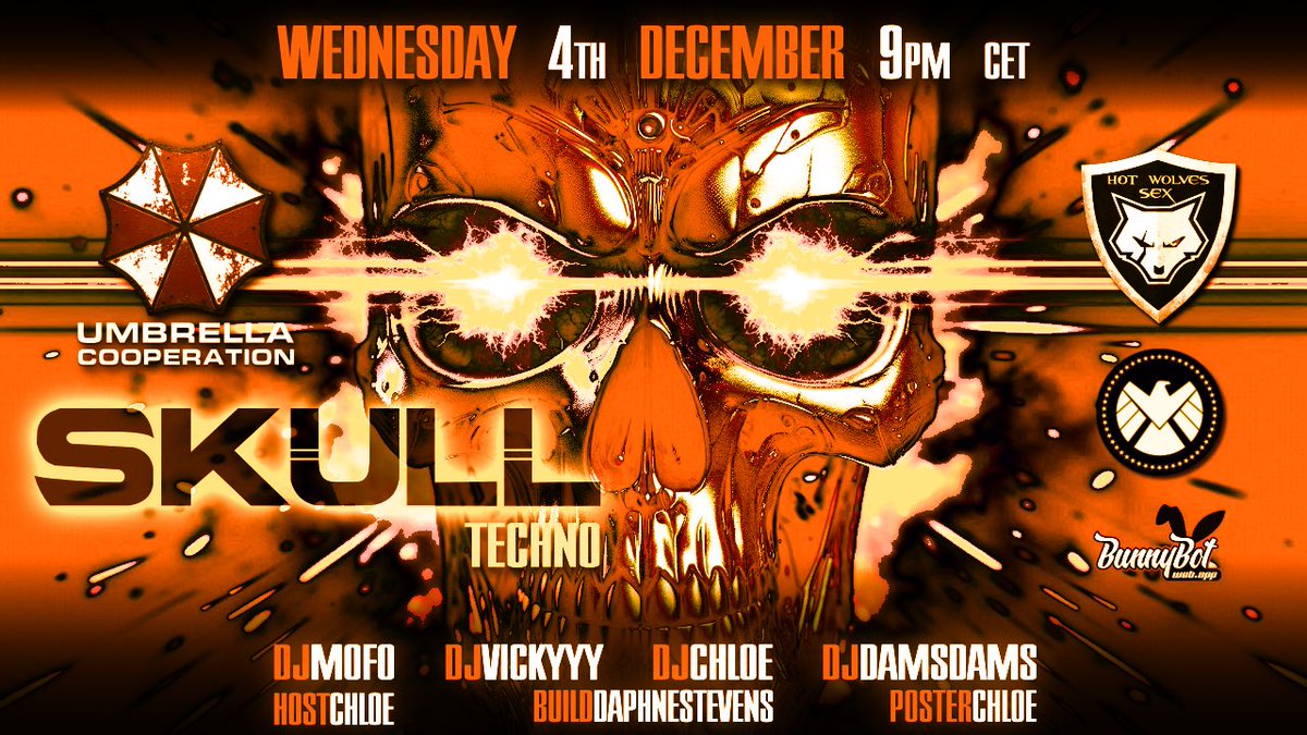 chloe3dx's tweet image. Little update for the line up. MOFO will replace KIMB. #UmbrellaCoop #TheSkull #3DXChat