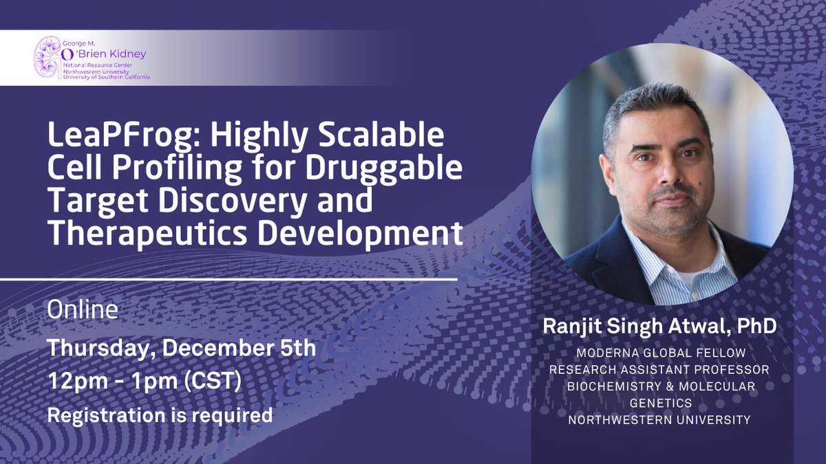 Northwestern Kidney (@nu_nephrology) on Twitter photo Don't forget to register for our forum this Thursday, Dec. 5th, at noon, featuring Dr. Ranjit Singh Atwal, Moderna Global Fellow and Research Assistant Professor <a href="/NUFeinbergMed/">Northwestern Feinberg School of Medicine</a>.
This event is open to all.
Register and learn more here: bit.ly/OKRA-Singh Don't forget to register for our forum this Thursday, Dec. 5th, at noon, featuring Dr. Ranjit Singh Atwal, Moderna Global Fellow and Research Assistant Professor <a href="/NUFeinbergMed/">Northwestern Feinberg School of Medicine</a>.
This event is open to all.
Register and learn more here: bit.ly/OKRA-Singh