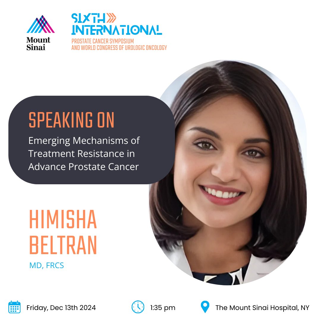 Mount Sinai Department of Urology (@mountsinaiuro) on Twitter photo Join us on Dec. 13 at 1:35 PM at Mount Sinai for a must-see talk by Himisha Beltran, MD: "Emerging Mechanisms of Treatment Resistance in Advanced Prostate Cancer."
Explore the latest challenges and breakthroughs.
Register now: mountsinaiurologycme.com
<a href="/AshTewariMD/">Ash Tewari, MD</a> Join us on Dec. 13 at 1:35 PM at Mount Sinai for a must-see talk by Himisha Beltran, MD: "Emerging Mechanisms of Treatment Resistance in Advanced Prostate Cancer."
Explore the latest challenges and breakthroughs.
Register now: mountsinaiurologycme.com
<a href="/AshTewariMD/">Ash Tewari, MD</a>