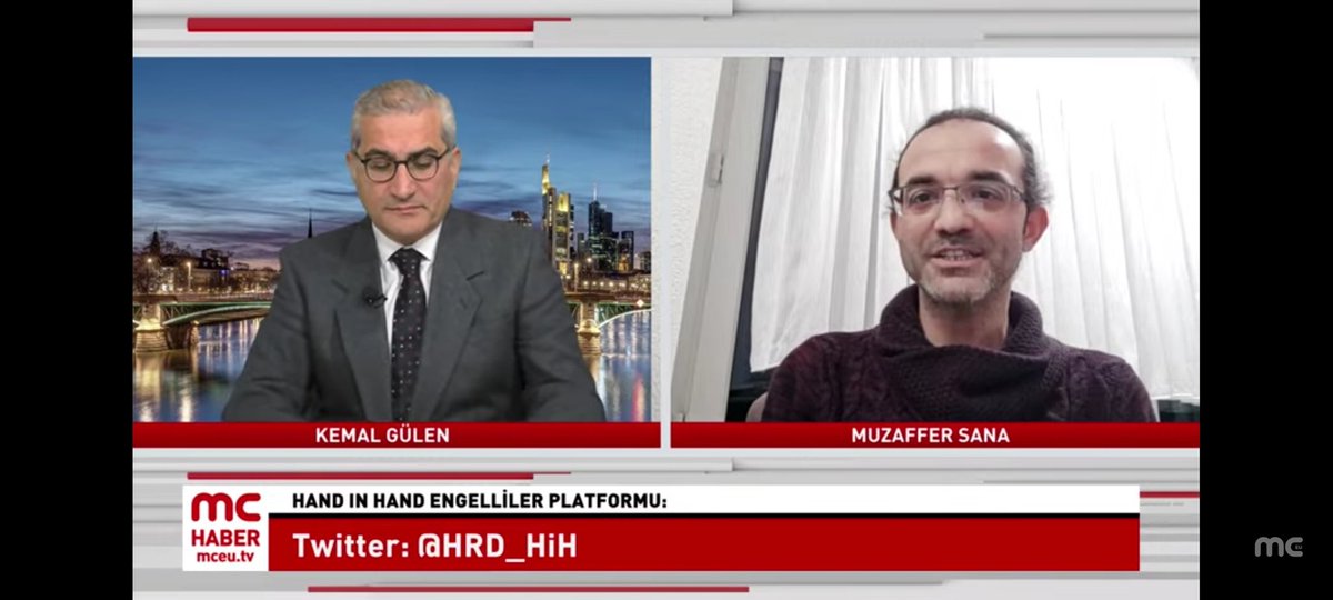 HRD_HiH's tweet photo. Hand in Hand Platformundan @SanaMuzaffer MC Haber'de Kemal Gülen'in konuğu Canlı yayını izlemek isteyenler linke tıklayarak izleyebilir.👇
https://t.co/xk3NyvDf0H

EngelliMahpusa TutuksuzÇözüm https://t.co/2QOuIFZaV2
