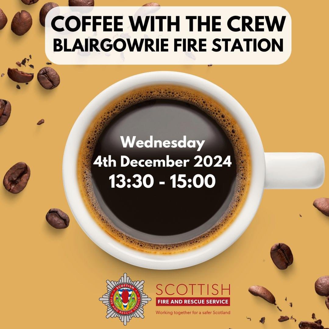 BlairgowrieSFRS's tweet image. COFFEE WITH THE CREW AND A COP👮🏻‍♂️👩🏻‍🚒

Join us tomorrow for coffee, biscuits, board games, and a look around our warm fire station. 

We will also have our local community cops from @PSOSTayside in for a chat 🙂

📅 Wed 4th Dec 2024
⏰ 1:30pm - 3pm

#SFRSInTheCommunity