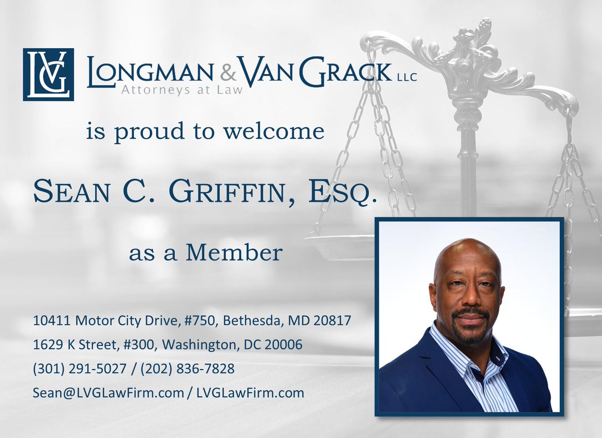 LVGLawFirm's tweet photo. Longman &amp; Van Grack is proud to welcome @SeanGriffinEsq as a Member! Sean is an experienced commercial litigation attorney who has regularly handles complex commercial litigation, government contracts, construction litigation, insurance matters, &amp; privacy matters in MD, DC &amp; VA https://t.co/IkrVlKZtg0