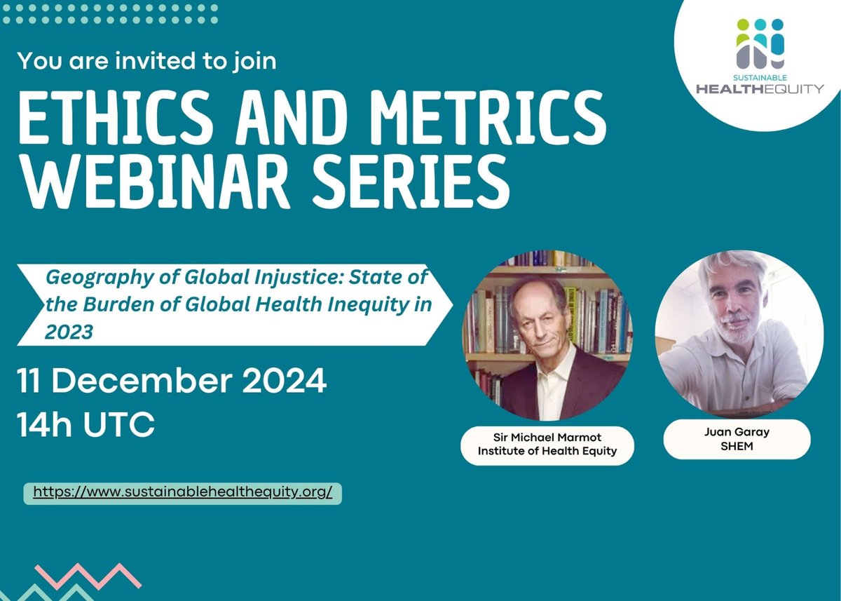 shequitymov's tweet photo. Join us for our next webinar! 🌍 Professor Juan Garay and Sir @MichaelMarmot will delve into studies on the geography of health inequities and social injustice, exploring root causes and solutions. Don't miss this insightful discussion! Register here: https://t.co/KaXrSVLMRP https://t.co/t05vho6EqA