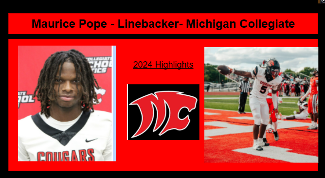 Macomb County Football Coaches Association (@macombcoaches) on Twitter photo Macomb County 1st Team Tier 3 Linebacker <a href="/MichiganColleg2/">Michigan Collegiate Football</a> Maurice Pope <a href="/Mauricepopejr/">Mauricepope_jr</a> Macomb County 1st Team Tier 3 Linebacker <a href="/MichiganColleg2/">Michigan Collegiate Football</a> Maurice Pope <a href="/Mauricepopejr/">Mauricepope_jr</a>