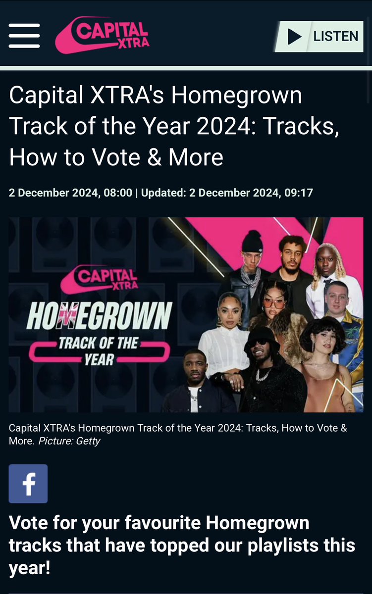 Guys I’ve been nominated for ‘Homegrown track of the year’ &amp; it would mean the world if you voted for me 🥹🩷💐

capitalxtra.com/news/capital-x…