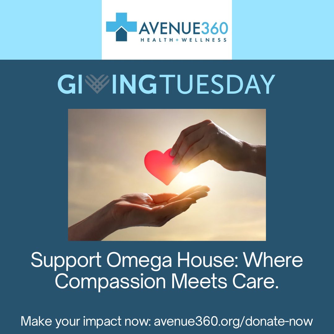 Today is Giving Tuesday!

Support Avenue 360’s Omega House, providing free hospice care with dignity and love.

Your gift can make a real impact:
💙 $25 covers laundry care
💙 $50 provides medicine
💙 $100 supplies food

🔗 Donate now: avenue360.org/donate-now
