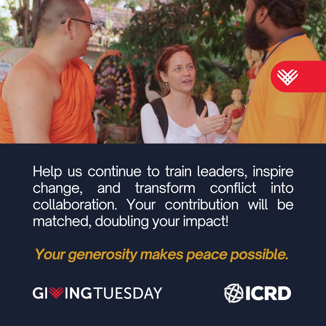 This #GivingTuesday, your gift to <a href="/ICRD_NGO/">International Center for Religion & Diplomacy</a> will be MATCHED, DOUBLING your impact! 💥
icrd.org/donate/

Your donation:
🌍 Supports peace in conflict zones
🌟 Empowers leaders &amp; displaced communities
🙏 Inspires a global movement for peace

#GivingTuesday #Peacebuilding