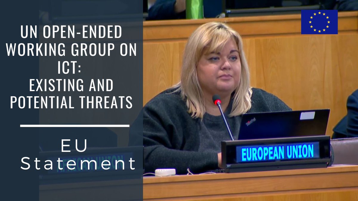 Challenges deriving from #cyberspace threaten international security &amp; stability.

At the OEWG on ICT, EU encourages further progress to more effectively link identification of threats to appropriate action to counter them &amp; a future permanent mechanism.
➡️eeas.europa.eu/delegations/un…