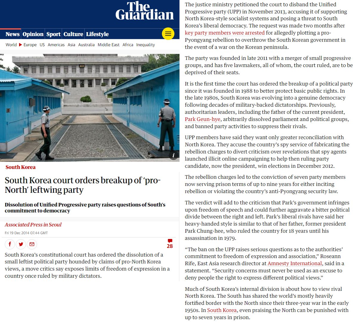South Korea is and has always been an authoritarian fascist regime with a thin facade of democracy covering it. They disband elected political parties at will, their intelligence service fabricates claims to jail politicians, they jail people for writing poems and traveling: