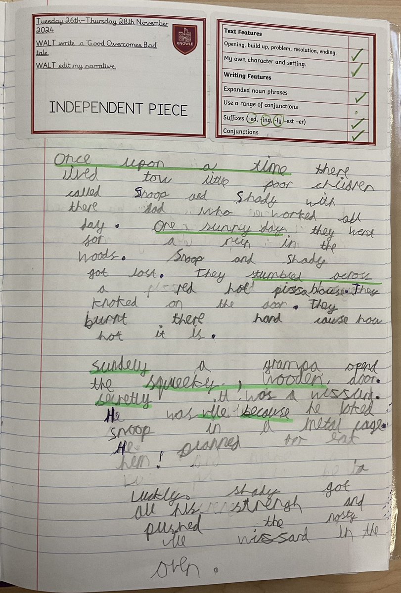 Year 1/2 are proud to share some of the children’s first narratives for this academic year. We use green highlighters to show where children have included the features taught and as you can see, the outcomes are incredible. ⭐️ ✏️ 📚 <a href="/mermaidlottie/">Lottie Bond</a> <a href="/learningatceo/">Simon Spry</a>