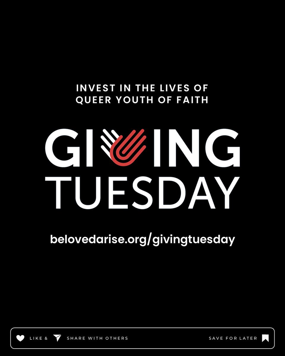 Today, we are asking you to join us in donating to Beloved Arise and stand with us in uplifting queer youth of faith.

Are you ready to invest in the lives of queer youth of faith? Become an early Giving Tuesday donor today at: belovedarise.org/givingtuesday