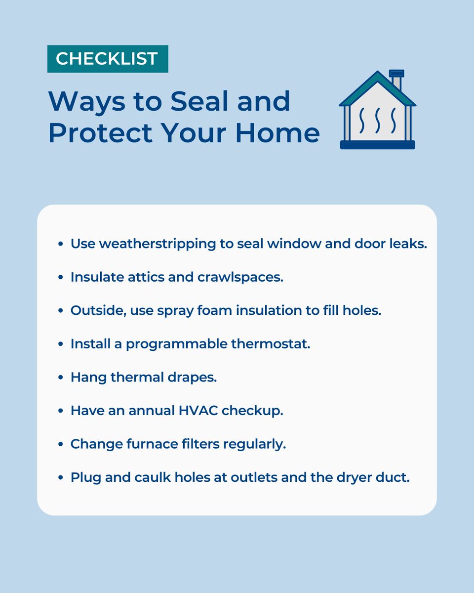 Want to save on your home utility bills? Our handy checklist reveals essential steps to seal and protect your home and keep costs low. Check it out! bit.ly/49fSbyk