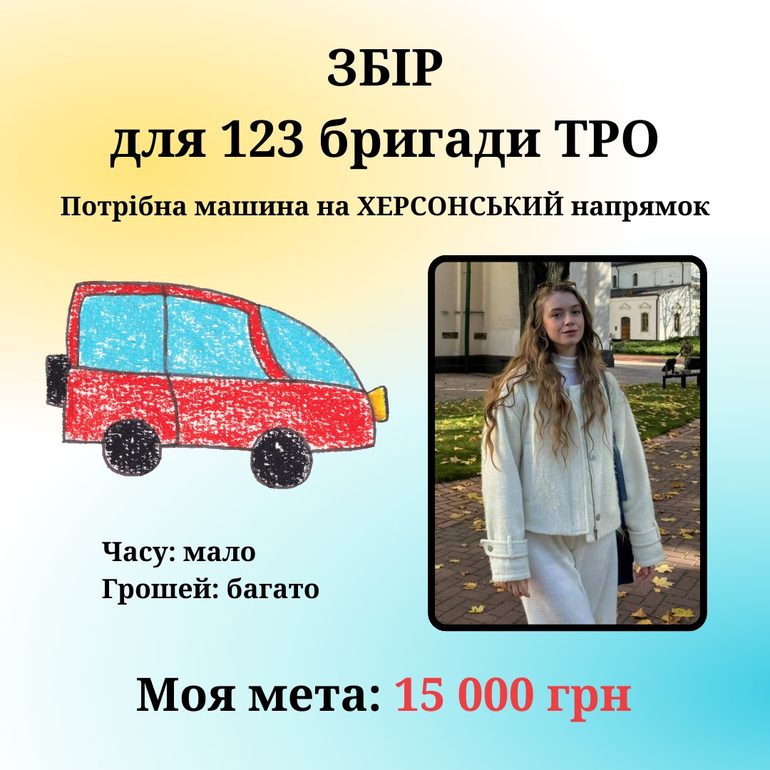 Шановні друзі, я тут зʼявляюсь лиш аби взяти ваші гроши на військо
123 бригада ТРО потребує авто для виконання бойових завдань.
Загалом потрібно мінімум 160к грн. Чим більше – тим краще.

🔗 Посилання на банку: send.monobank.ua/jar/6mDVbPwStS
💵 PayPal: chrustjav@gmail.com