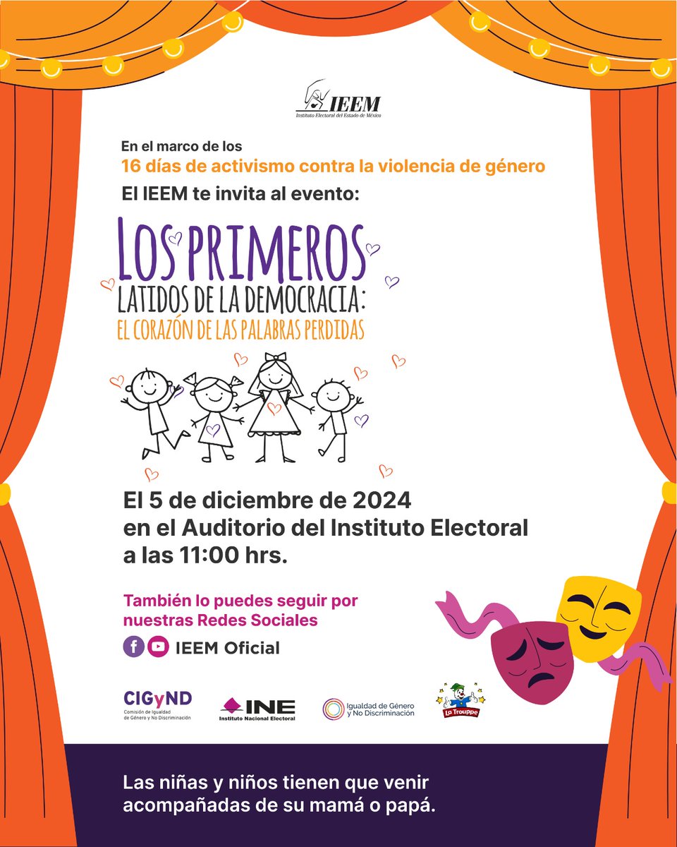IEEM_MX's tweet photo. 🗓 Este 5 de diciembre a las 11:00 hrs., te esperamos en el evento 🎭  "Los primeros latidos de la democracia: el corazón de las palabras perdidas".

▶️ Podrás seguir la transmisión por FB Live y Youtube. https://t.co/ENRHq5D6Lq