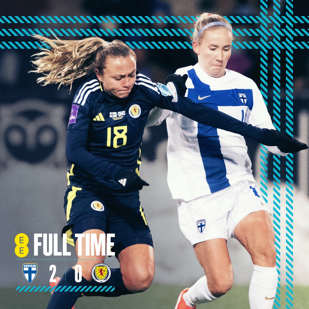 ScotlandNT's tweet image. FULL TIME: Finland 2-0 Scotland.

Defeat in Helsinki.

#SWNT | #FINSCO