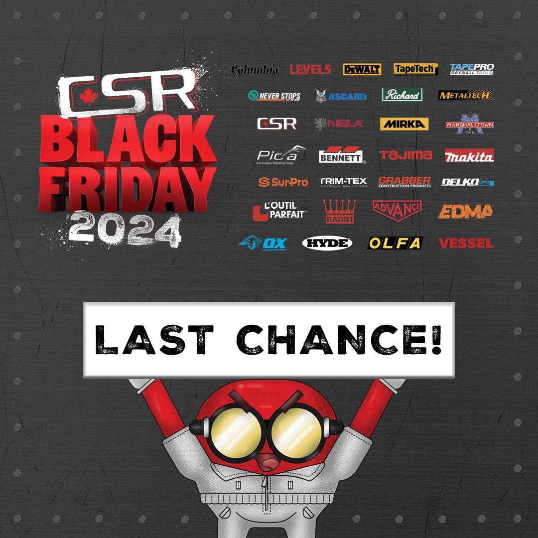 CSRBUILDING's tweet photo. The Black Friday deals will end tonight at 12AM. Shop now before it’s too late! 😈

#blackfriday #blackfridaysale #blackfridaydeals #csrblackfriday #drywall https://t.co/jDTiqd94rL