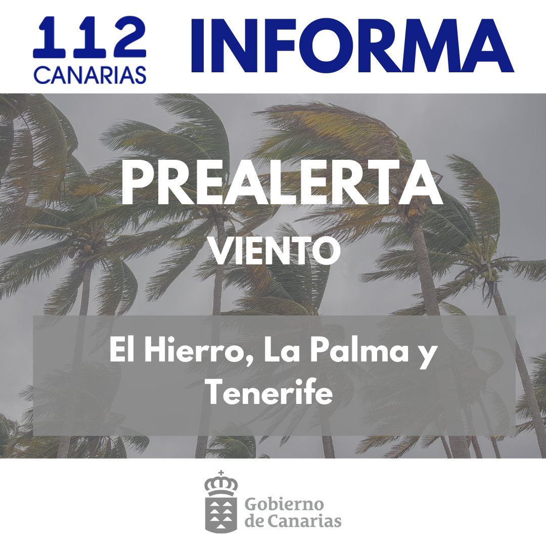 📢Recuerda

➡️Permanece vigente #PrealertaRiesgoIF en #GranCanaria y #Tenerife 

➡️Desde medianoche estará activa #PrealertaViento en #ElHierro #LaPalma y #Tenerife 

Se prevé viento del nordeste moderado con intervalos fuertes en la costa y del este en medianías y zonas altas