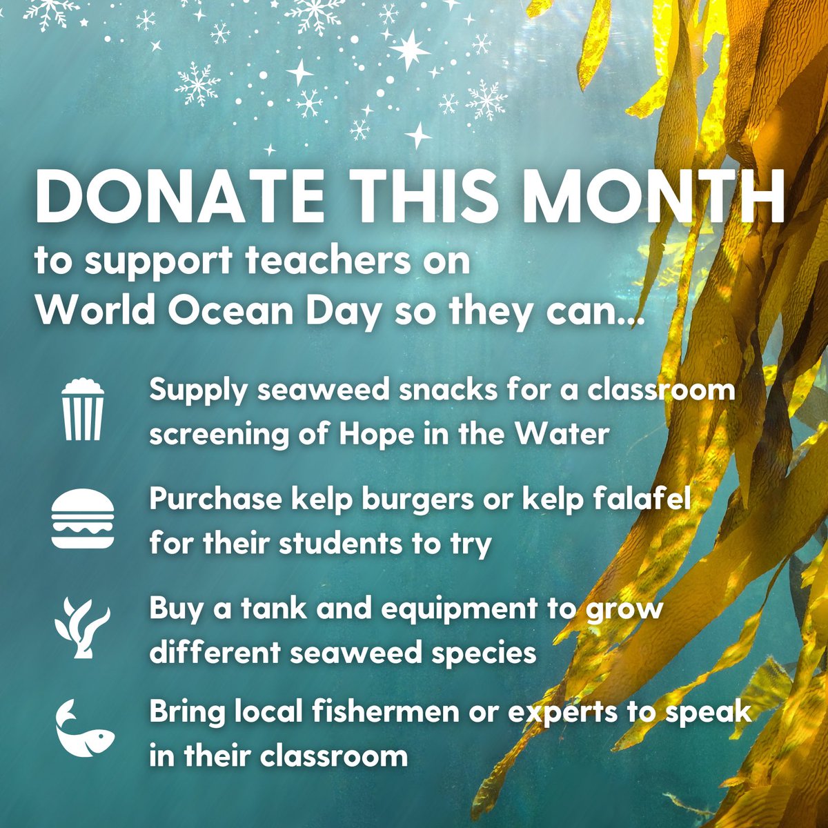 With your help, we can support teachers in funding impactful things like seaweed snacks and World Ocean Day field trips to connect students with ocean conservation &amp; blue foods.

🎁Donations are currently being matched up to $5K!

𝗗𝗢𝗡𝗔𝗧𝗘 ➡️ bit.ly/4bjBuSs
