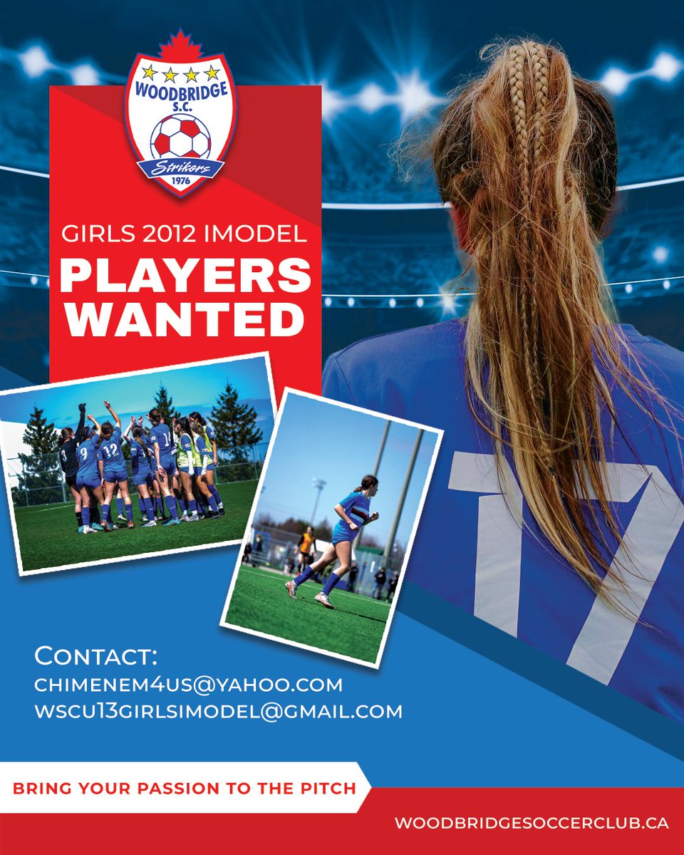 WSCStrikers's tweet image. Woodbridge Soccer's Girls 2012 IModel Team is looking for new players! Develop your skills and join a competitive team. Interested? Contact chimenem4us@yahoo.com or wscu13girlsimodel@gmail.com. 

#YouthSoccer #GirlsSoccer #WoodbridgeSoccer #SoccerTryouts #JoinTheTeam