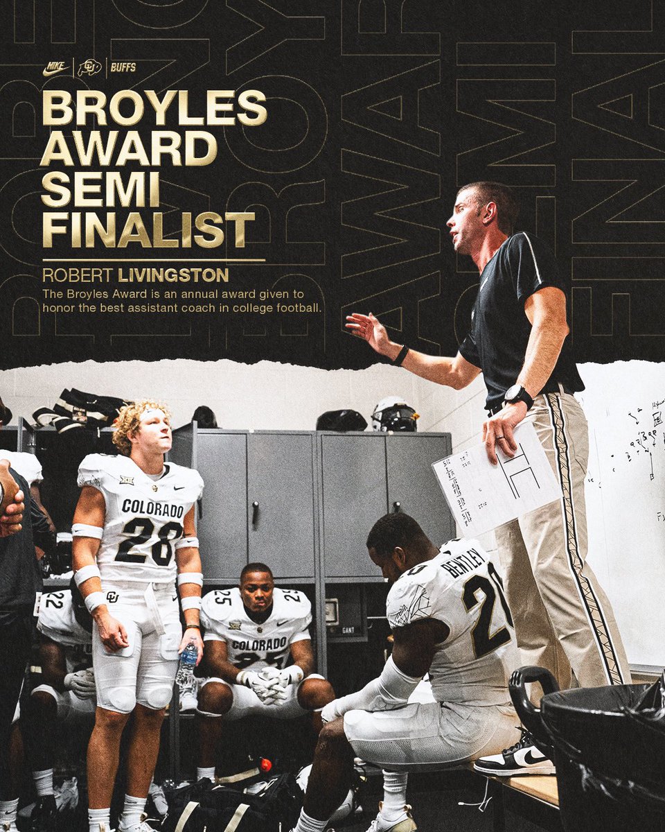 Colorado Buffaloes Football (@cubuffsfootball) on Twitter photo The best. 🗣️
Robert Livingston has been named a <a href="/BroylesAward/">The Broyles Award</a> Semifinalist
#GoBuffs x #BroylesAward The best. 🗣️
Robert Livingston has been named a <a href="/BroylesAward/">The Broyles Award</a> Semifinalist
#GoBuffs x #BroylesAward