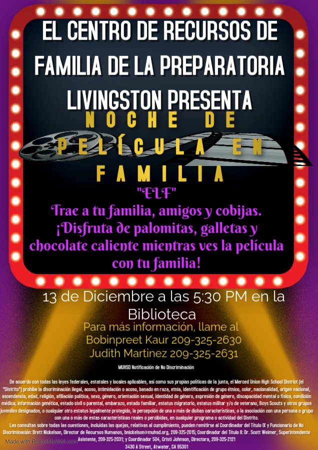 Please save the date for our Family Movie Night on December 17th at 5:30 PM!