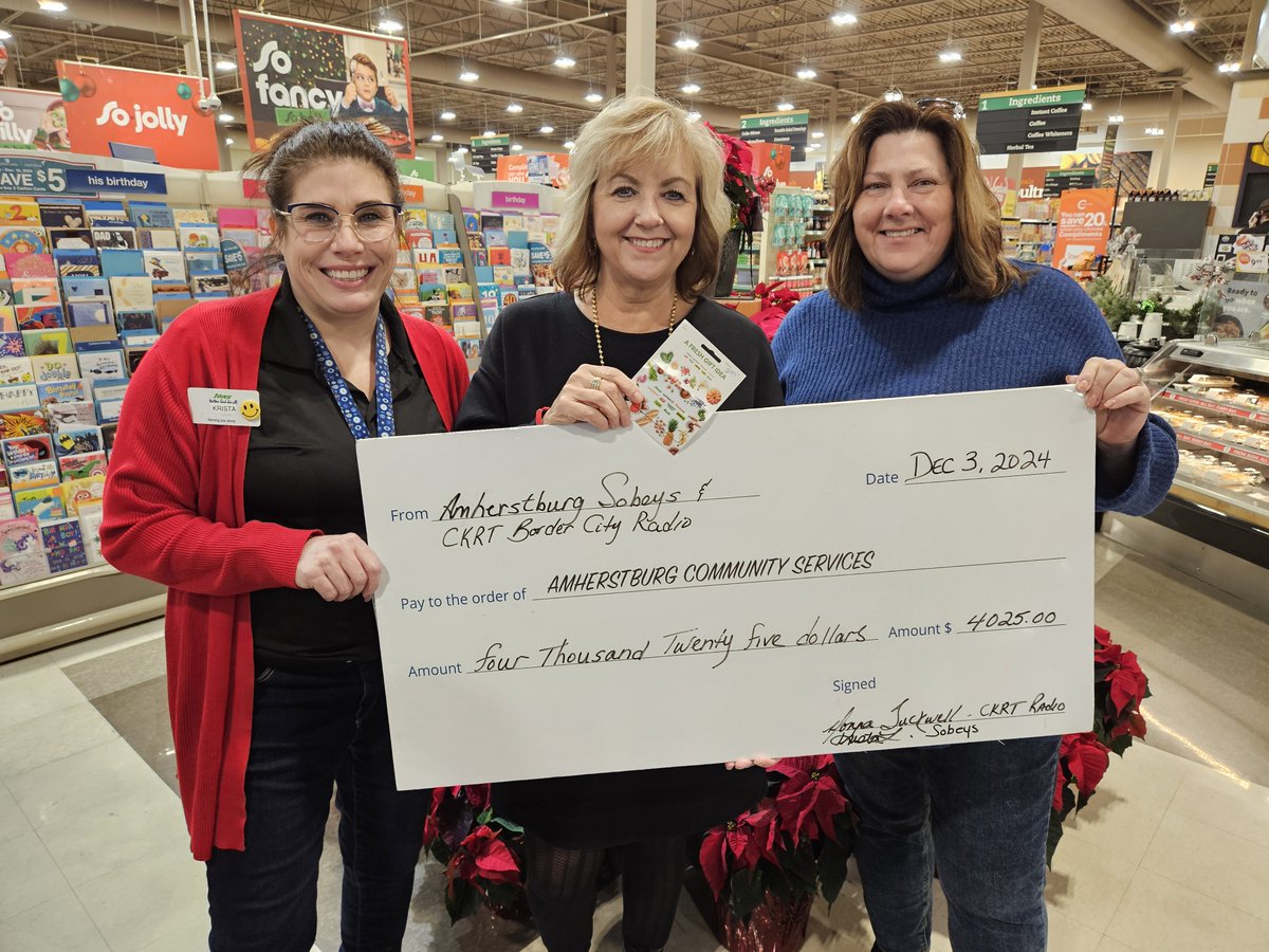 River Town Times (@rtt_amherstburg) on Twitter photo The results are in from the Bail or Jail. Sobeys and CKRT Border City Radio presented a cheque for $4,025 to <a href="/ACSAmherstburg/">ACS Amherstburg</a>. Proceeds go to ACS' food bank. From left: Sobeys Amherstburg co-owner Krista Truant, ACS executive director <a href="/K_DiBartolomeo/">Kathy DiBartolomeo</a> and CKRT owner Donna Tuckwell. The results are in from the Bail or Jail. Sobeys and CKRT Border City Radio presented a cheque for $4,025 to <a href="/ACSAmherstburg/">ACS Amherstburg</a>. Proceeds go to ACS' food bank. From left: Sobeys Amherstburg co-owner Krista Truant, ACS executive director <a href="/K_DiBartolomeo/">Kathy DiBartolomeo</a> and CKRT owner Donna Tuckwell.