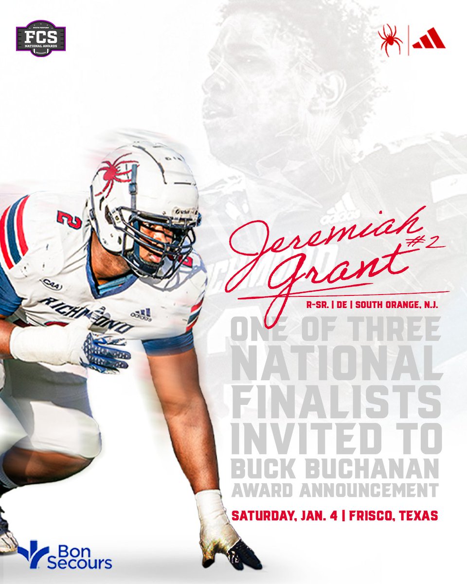 Richmond Spiders Football (@spiders_fb) on Twitter photo 𝙁𝙍𝙄𝙎𝘾𝙊 𝘽𝙊𝙐𝙉𝘿!
Jeremiah Grant is headed to Frisco, Texas as one of three top finalists for the <a href="/OptaAnalystFCS/">FCS Football</a> Buck Buchanan Award, given yearly to the top defensive player in <a href="/NCAA_FCS/">NCAA FCS Football</a>.
🔗 spides.us/41iEaOG
#OneRichmond | <a href="/JeremiahGrant4/">Jeremiah Grant</a> 𝙁𝙍𝙄𝙎𝘾𝙊 𝘽𝙊𝙐𝙉𝘿!
Jeremiah Grant is headed to Frisco, Texas as one of three top finalists for the <a href="/OptaAnalystFCS/">FCS Football</a> Buck Buchanan Award, given yearly to the top defensive player in <a href="/NCAA_FCS/">NCAA FCS Football</a>.
🔗 spides.us/41iEaOG
#OneRichmond | <a href="/JeremiahGrant4/">Jeremiah Grant</a>