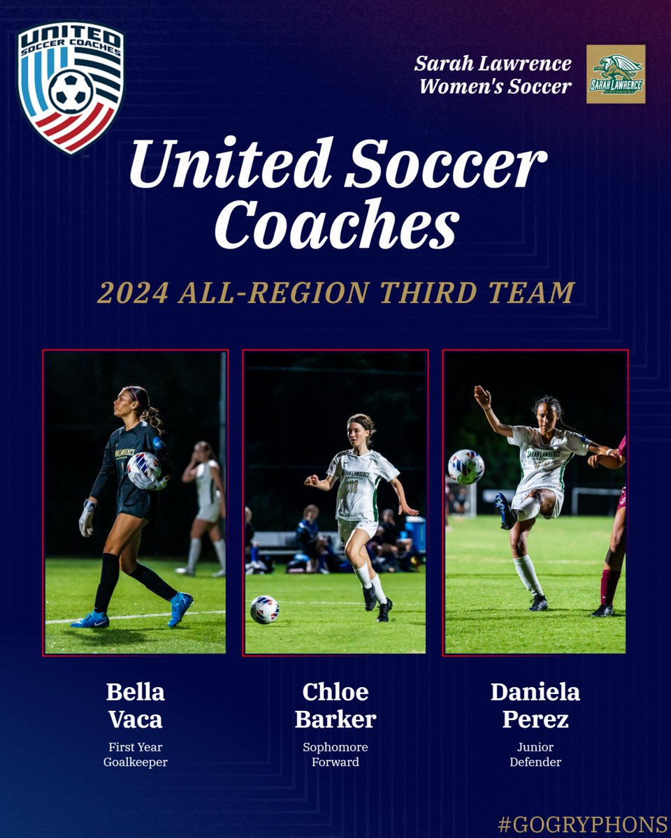Sarah Lawrence College Athletics (@slcgryphons) on Twitter photo ⚽️🏆 AWARD SEASON 🏆⚽️
Congratulations to a trio of <a href="/slcgryphonswsoc/">Sarah Lawrence Women’s Soccer</a> players for being named to the All-Region teams this year. All 3⃣ Gryphons were named to the third team as only four total Skyline athletes earned third-team recognition.
#StrengthAndIntelligence
#GoGryphons ⚽️🏆 AWARD SEASON 🏆⚽️
Congratulations to a trio of <a href="/slcgryphonswsoc/">Sarah Lawrence Women’s Soccer</a> players for being named to the All-Region teams this year. All 3⃣ Gryphons were named to the third team as only four total Skyline athletes earned third-team recognition.
#StrengthAndIntelligence
#GoGryphons