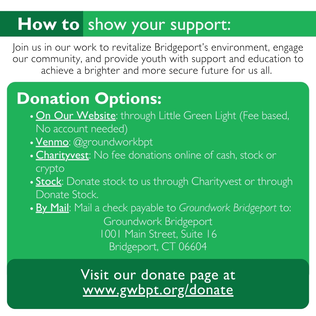 #GivingTuesday isn't over yet - we’re almost at 100 donors!

There's still time to be one of our 100 donors. Together, these donations will drive positive change, helping plant trees, support youth-led initiatives, and revitalize Bridgeport’s environment! gwbpt.org/donate