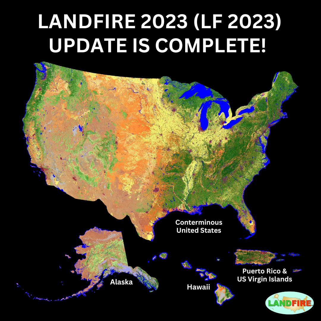 Exciting news for <a href="/nature_LANDFIRE/">LANDFIRE</a> data users! The LANDFIRE 2023 (LF 2023) Update is now complete. Get the latest data for Alaska, Hawaii, Puerto Rico, and the US Virgin Islands. Learn more here: ow.ly/tXYm50Ukiiz
#FireScience #Landsat