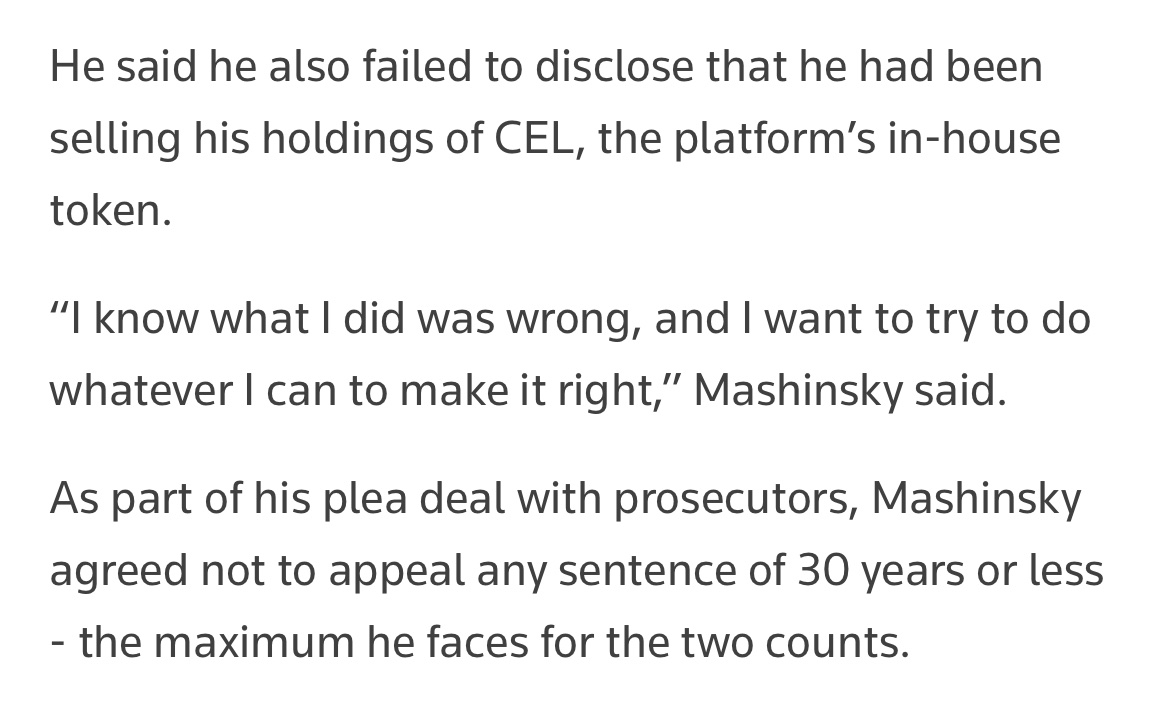 Tecmo (@tecmosb) on Twitter photo On Tuesday, during a hearing before U.S. District Judge John Koeltl, Alex <a href="/Mashinsky/">Alex Mashinsky</a> said he pleaded guilty to two out of the seven counts he was initially charged with: commodities fraud, and a fraudulent scheme to manipulate the price of CEL, Celsius’ in-house token. On Tuesday, during a hearing before U.S. District Judge John Koeltl, Alex <a href="/Mashinsky/">Alex Mashinsky</a> said he pleaded guilty to two out of the seven counts he was initially charged with: commodities fraud, and a fraudulent scheme to manipulate the price of CEL, Celsius’ in-house token.