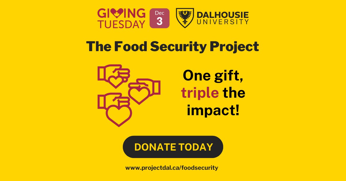 We're 1/3 away from reaching our goal! Every gift made to the Food Security Project is TRIPLED thanks to the J &amp; W Murphy Foundation and a personal matching gift from a loyal Dal alum. Support student food security today: ow.ly/A9zg50Ukh7o <a href="/DalStudentUnion/">DalStudentUnion</a> <a href="/DalhousieU/">Dalhousie University</a>