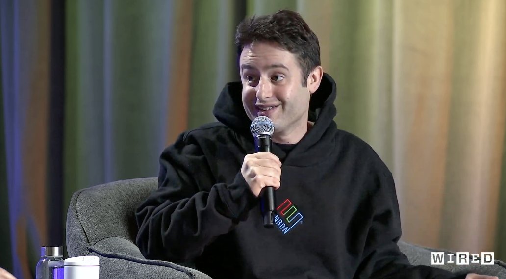 WIRED's tweet photo. Wondering why Dylan Field is wearing an Enron sweatshirt at #WIREDBigInterview? He's a fan of the logo's designer, Paul Rand (who also created the logos IBM and UPS). Coincidentally, Enron's website relaunched yesterday, seemingly with the intention of creating a crypto coin. https://t.co/imfyP1i4p7