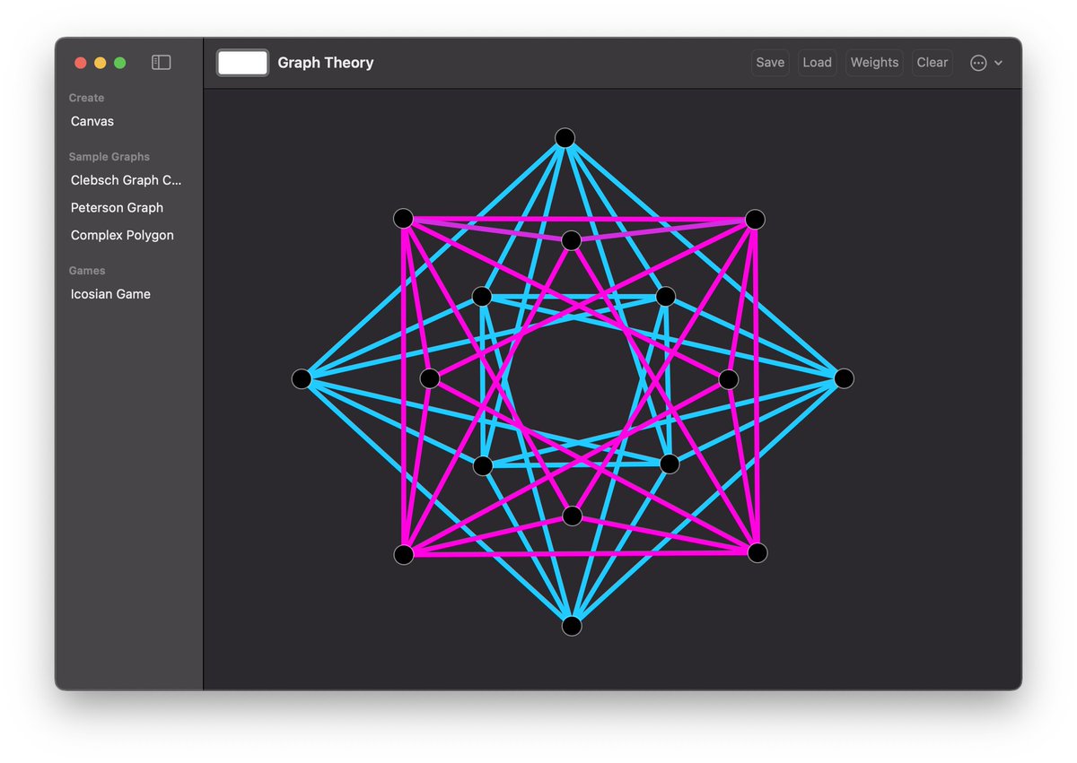 Nyansuke112358's tweet image. This graph shows the two alternated polygons as a compound in teal and magenta 3{3}3 in dual positions. #ibdp #mathhl #math #graphtheory #swift #swiftui #iOS #macos #iosapp #macosapp @edtech4math @graph_theory