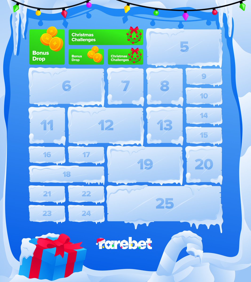 🎄 25 Days of Christmas: Day 4 🎄

Every day from December 1 to December 25, check our social media and get presents!

🎁 Today's Present: Christmas Challenges 🎁

$10 for 55x in Gates of Olympus Xmas 1000 (min. bet $0.10)
$10 for 55x in Candy Monsta (min. bet $0.10)
$10 for 55x