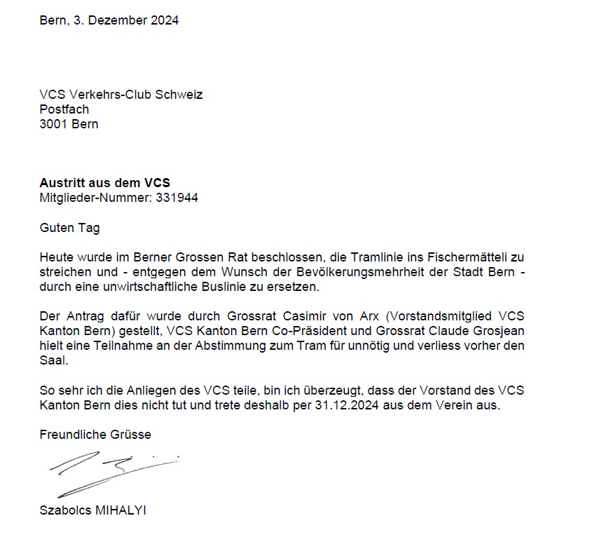 Szabolcs Mihalyi (@blogmihalyi) on Twitter photo Ausgerechnet Vorstandsmitglieder des @VCSBern haben das #Tram ins #Fischermätteli gestrichen - gegen den Volkswillen. In so einem Verein will ich nicht Mitglied sein! #Austritt <a href="/casimirvonarx/">Casimir von Arx</a> <a href="/Claude_Grosjean/">Claude Grosjean</a> @TanjaMiljanovic Ausgerechnet Vorstandsmitglieder des @VCSBern haben das #Tram ins #Fischermätteli gestrichen - gegen den Volkswillen. In so einem Verein will ich nicht Mitglied sein! #Austritt <a href="/casimirvonarx/">Casimir von Arx</a> <a href="/Claude_Grosjean/">Claude Grosjean</a> @TanjaMiljanovic
