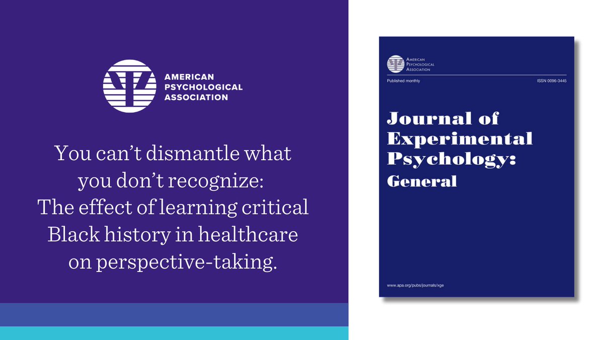 APA Journals (@apa_journals) on Twitter photo APA Editor's Choice—"You can’t dismantle what you don’t recognize: The effect of learning critical Black history in healthcare on perspective-taking" from <a href="/drkimjmartin/">Kimberly J. Martin, PhD</a> & Dr. Kerri L. Johnson in the Journal of Experimental Psychology: General. #FreetoRead bit.ly/4fF6XRI APA Editor's Choice—"You can’t dismantle what you don’t recognize: The effect of learning critical Black history in healthcare on perspective-taking" from <a href="/drkimjmartin/">Kimberly J. Martin, PhD</a> & Dr. Kerri L. Johnson in the Journal of Experimental Psychology: General. #FreetoRead bit.ly/4fF6XRI
