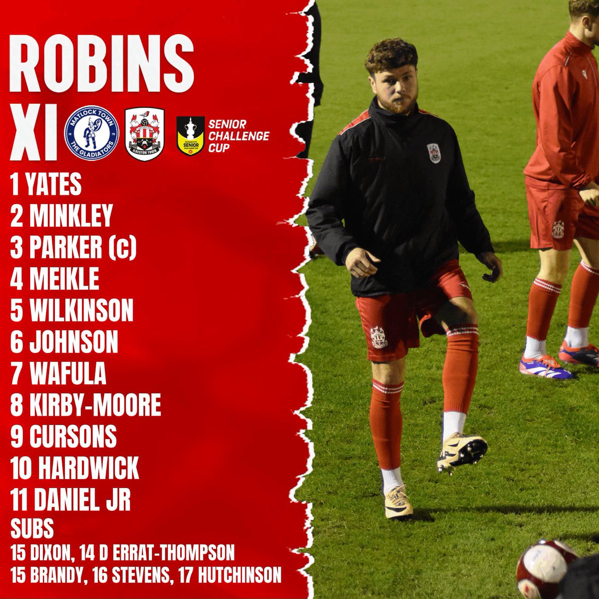 🔢 Your Robins side for this evening’s Derbyshire FA Senior Challenge Cup Third Round tie at the Proctor Cars Stadium!

Several changes to Saturday’s side with Jamie Walker and Tom Marshall rested 🔄

#OneTownOneClub