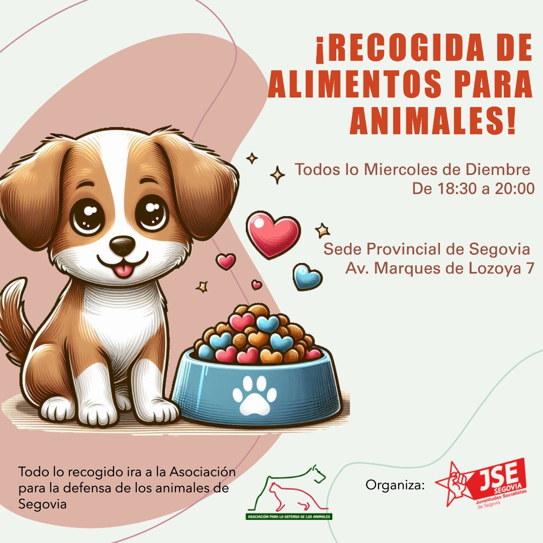 Otro año más nos complace anunciar que repetiremos nuestra campaña navideña de recogida de comida para animales.

Estaremos en la sede provincial (Avenida Marques de Lozoya 7, Segovia) durante los miercoles del mes de diciembre. 

Todo lo recogido sera donado a <a href="/proteSegovia/">Protectora Segovia</a>