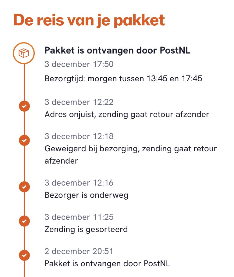 fretb's tweet photo. @PostNL hoezo kan een misnoegde koerier eigenhandig beslissen om pakketjes van verschillende afzenders automatisch retour te sturen, zonder ze te komen aanbieden? Zaterdag pakketje geweigerd en koerier is scheldend vertrokken. Teller staat sinds zaterdag al op 6 pakketjes... https://t.co/4fxJFJ9ydv