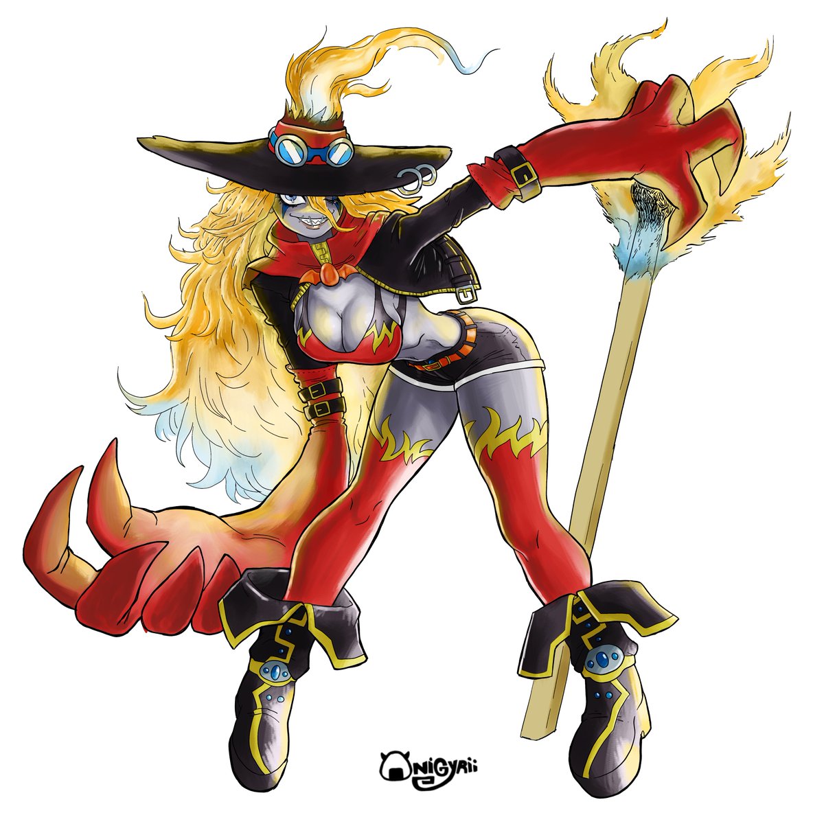 onigyrii's tweet photo. commission for @KaiseiZero of his OC FlaWitchmon! thank you very much! #digimon #デジモン #digimonoc #Commission #anime #witchmon #meramon https://t.co/ubNIdWGRm4