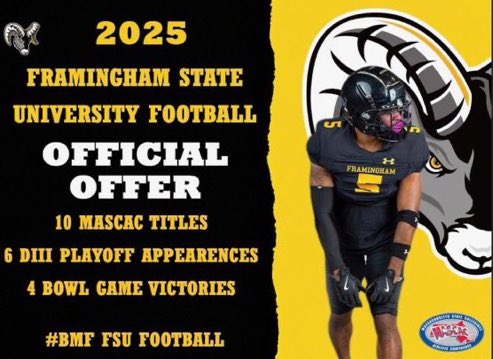 After a great talk with <a href="/CoachJoePap/">Joe P</a> I am blessed to receive an offer from <a href="/fsuramsfootball/">Framingham State University Football</a>
<a href="/ATIUnited/">ATI United football</a>