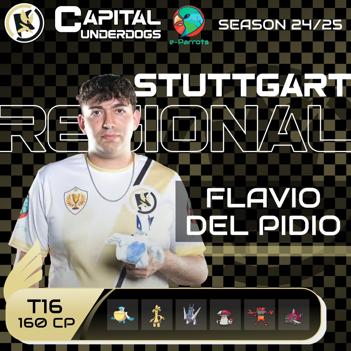 eparrots_'s tweet photo. Stuttgart Recap! 🦜

Very good run by our Capital Underdogs, all of them in Day 2 and Flavio did an impressive 11-0 Swiss 👀

@PadoVGC Top 16, 160 CP!
@mangiapapaveri Top 64, 100 CP!
@MadMosca Top 128, 80 CP!

The #Roadtoanaheim continues!
#DajeUnderdogs
#GoParrots https://t.co/W8DKbEgZcc