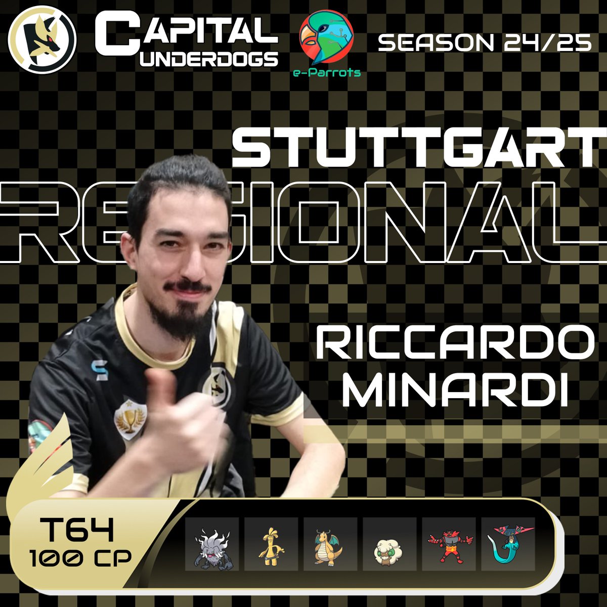 eparrots_'s tweet photo. Stuttgart Recap! 🦜

Very good run by our Capital Underdogs, all of them in Day 2 and Flavio did an impressive 11-0 Swiss 👀

@PadoVGC Top 16, 160 CP!
@mangiapapaveri Top 64, 100 CP!
@MadMosca Top 128, 80 CP!

The #Roadtoanaheim continues!
#DajeUnderdogs
#GoParrots https://t.co/W8DKbEgZcc