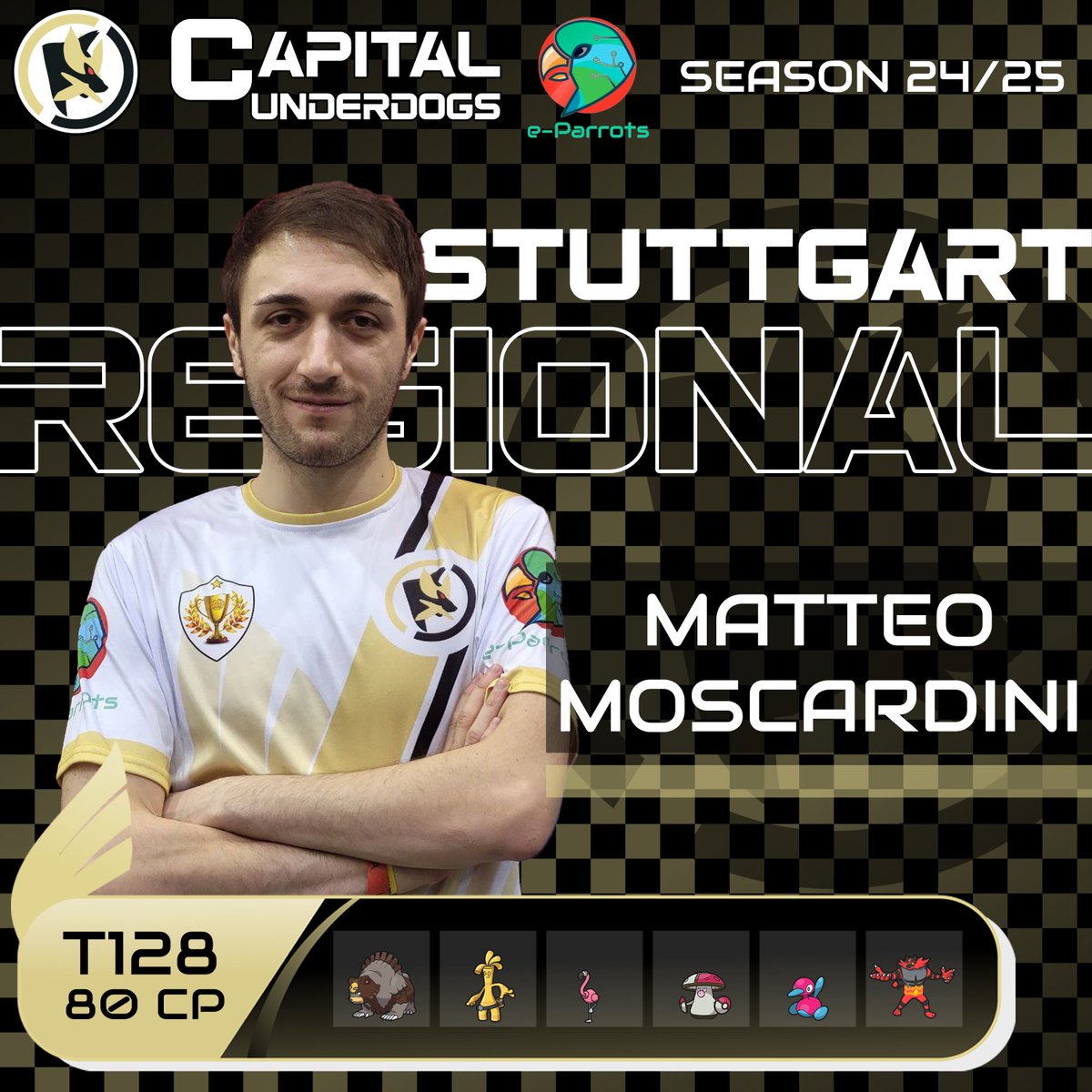 eparrots_'s tweet photo. Stuttgart Recap! 🦜

Very good run by our Capital Underdogs, all of them in Day 2 and Flavio did an impressive 11-0 Swiss 👀

@PadoVGC Top 16, 160 CP!
@mangiapapaveri Top 64, 100 CP!
@MadMosca Top 128, 80 CP!

The #Roadtoanaheim continues!
#DajeUnderdogs
#GoParrots https://t.co/W8DKbEgZcc