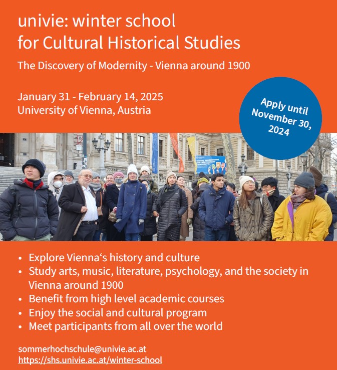 ❄️ APPLY NOW until December 31!
winter school for #CulturalHistoricalStudies 2025

📚🎶 “The Discovery of Modernity – Vienna Around 1900”🎨🏛️

More information: shs.univie.ac.at/winter-school/…
_____
#UniversityofVienna #univie #winterschool #culture #history #vienna #acfistanbul