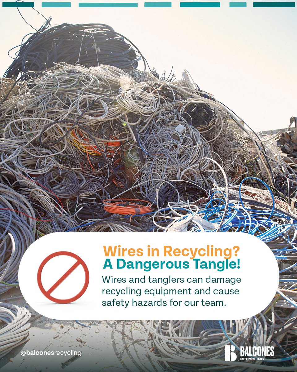 ⚙️ Keep wires and tanglers out of the recycling bin!

These items can jam machines and cause accidents, putting our team at risk.

Dispose of them properly at designated drop-off locations.
